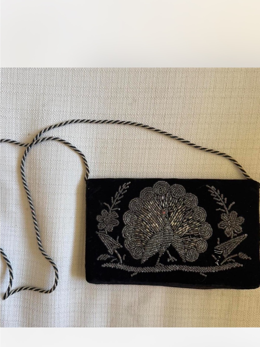 Vintage Black Beaded Peacock Evening Bag